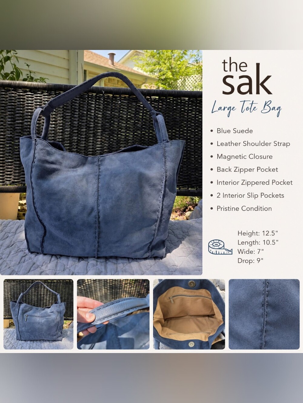 The Sak LOS FELIZ Large Blue Suede Tote Bag